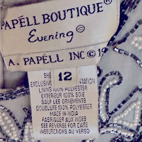 A.Papell Boutique Silk/Chiffon Evening dress - Light Gray/Navy+White beaded top - Picture 3 of 4